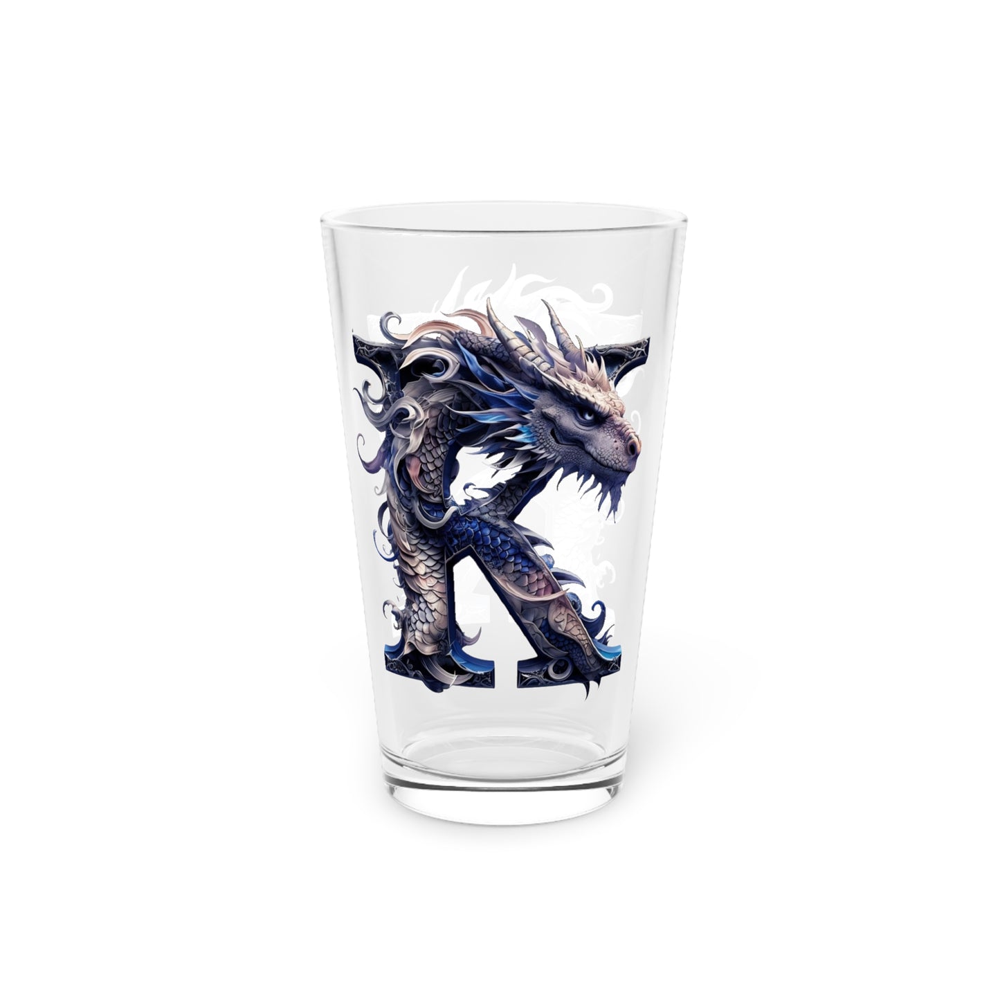 Pint Glass Dragon Monogram K