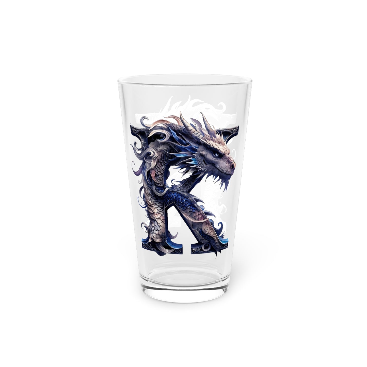 Pint Glass Dragon Monogram K